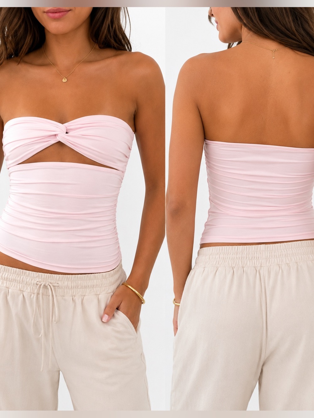 Lioness Soleil Twist Front Strapless Tube Top Light Pink Size M